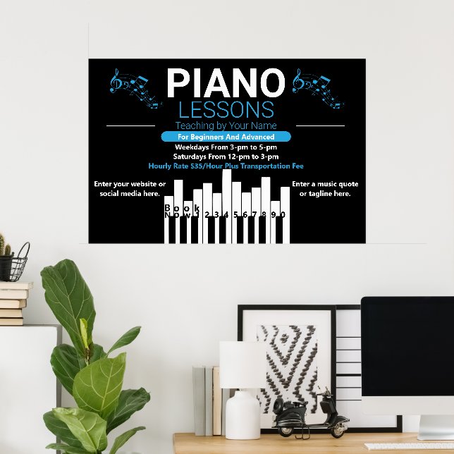 Anpassa pianolektioner musiklärare gård poster (Hemmakontoret)