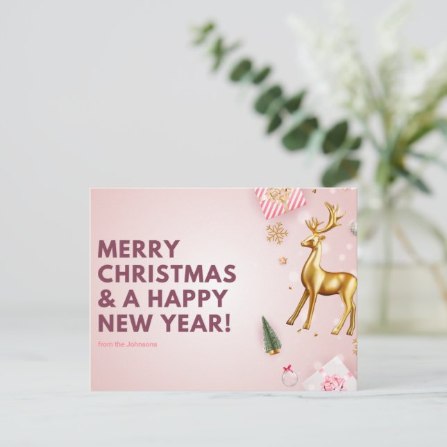 Anpassa Pink Merry Christmas och Gott Nytt År  Vykort (Stående Fram)