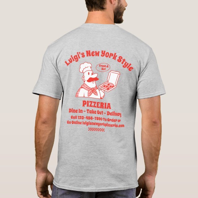 Anpassa Pizza Restaurang Detaljerad Grafisk Baksid T Shirt (Baksida)