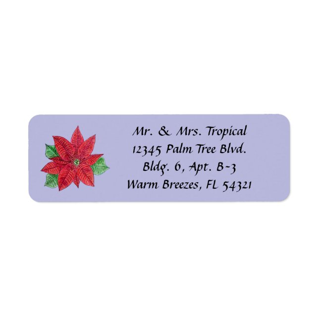 Anpassa poinsettia Long Address Label - Lavender Returadress Etikett (Framsidan)