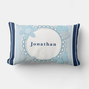 Anpassa Pojke Blue Butterflies Flower Heart Lumbarkudde