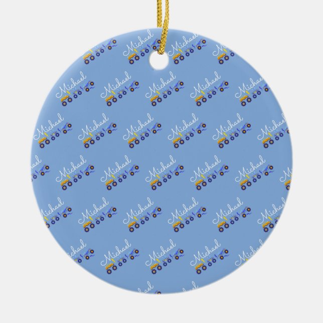 Anpassa Pojke Namn Lastbil Soft Blue Julgransprydnad Keramik (Framsidan)