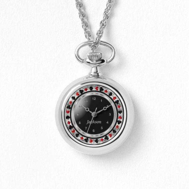 Anpassa Poker Player-spel i Silver Armbandsur (Framsida)