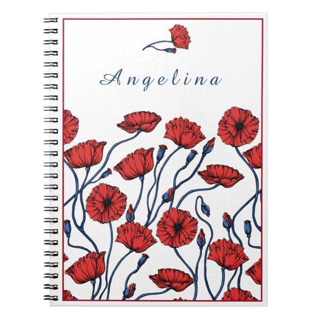Anpassa Poppy Flower Bouquet Anteckningsbok (Framsidan)
