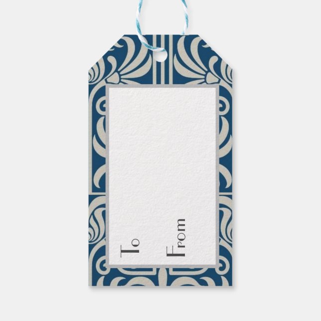 Anpassa presentMärkre - blå Art nouveau-design Presentetikett (Baksidan)