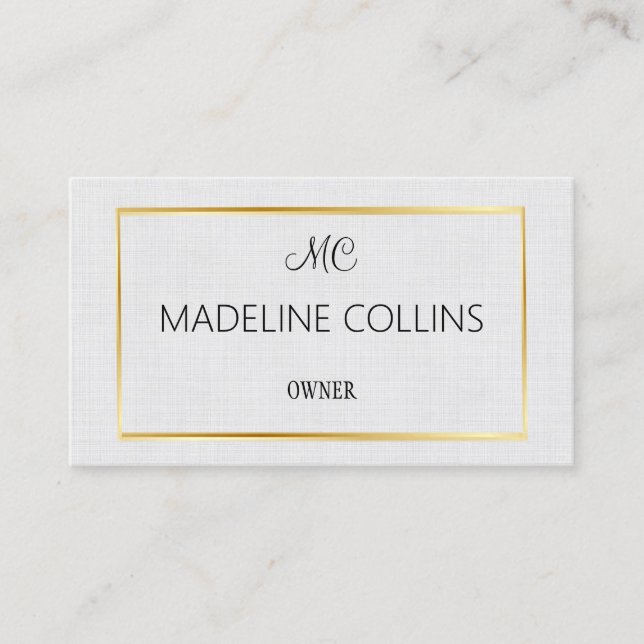 Anpassa Professionell grått linen guld ram Visitkort (Framsida)