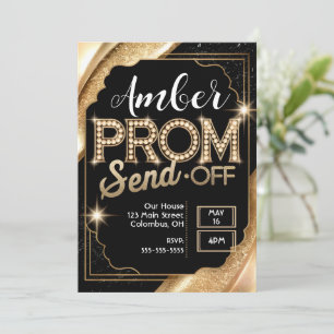 Anpassa PROM SEND-OFF Glänsande Svart och Guld Inbjudningar