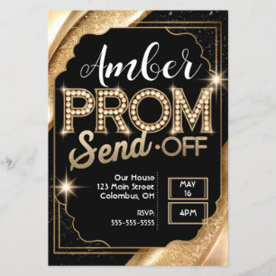 Anpassa PROM SEND-OFF-mousserande svart och Guld Flygblad