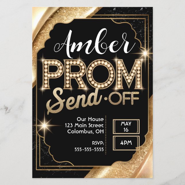 Anpassa PROM SEND-OFF-mousserande svart och Guld Flygblad (Framsidan)