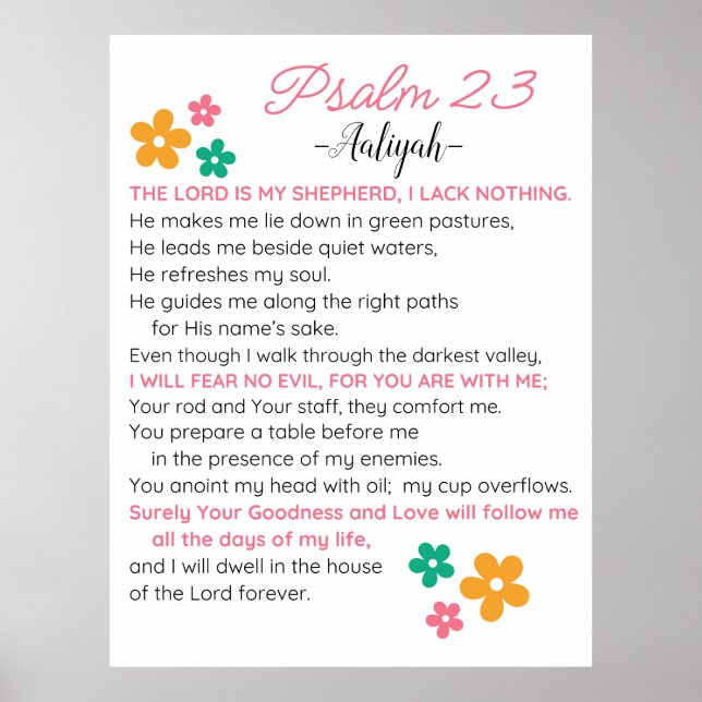 Anpassa Psalm 23-NIV Bibelskriptblommor Poster (Framsidan)