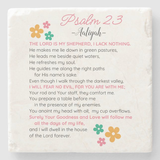 Anpassa Psalm 23-NIV Bibelskriptblommor Stenunderlägg (Framsidan)
