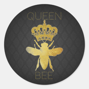 Anpassa QUEEN BEE Damask Guld Gift-fästningar Runt Klistermärke