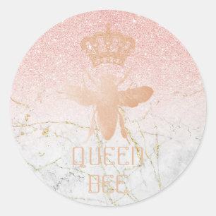 Anpassa QUEEN BEE Ro Guld Glitter-stickers Runt Klistermärke