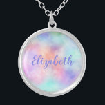 Anpassa Rainbow Watercolor Pastel Gift till henne Silverpläterat Halsband<br><div class="desc">Monogram den här vackra pastellregneringen regnbåge färg halsband med hennes namn. Gör en underbar gåva till brudtärna,  budens mamma,  mor i brudgummen,  Mors dag eller födelsedagspresent.</div>