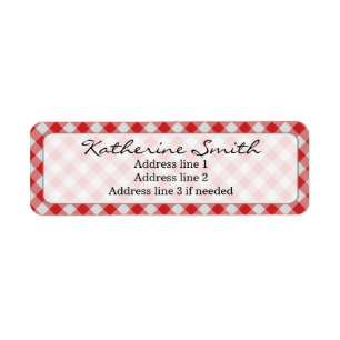 Anpassa: Red and White Gingham Check Mönster Returadress Etikett