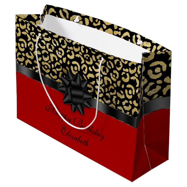 Anpassa Red Black Guld Leopard Print Elegant (Baksidan Vinklad)