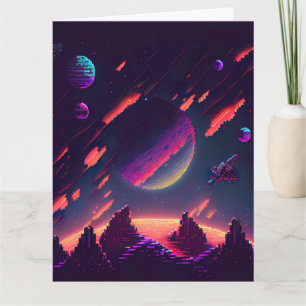Anpassa - Retro 8-bitars pixelrelaterad rymdgrafik Kort