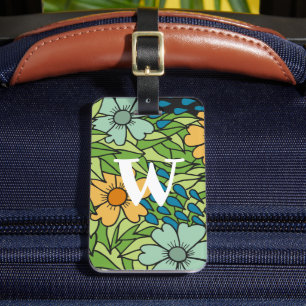 Anpassa Retro Flowers (stora Multifärgader) Bagagebricka