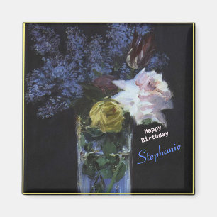 Anpassa Ro Tulips Lilacs i Crystal Vas Magnet