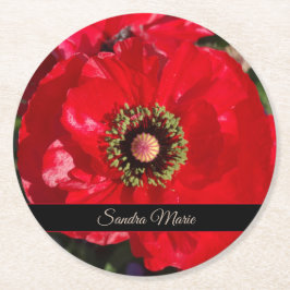 Anpassa röd vallmoblomma underlägg papper rund