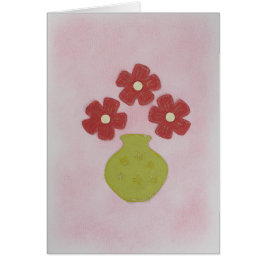 Anpassa röda blommor i grönt vas till födelsedagen hälsningskort