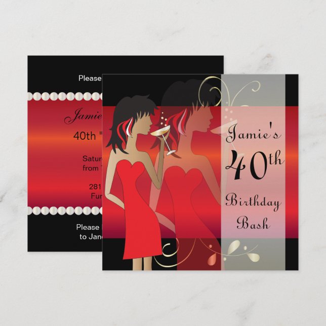 Anpassa röda födelsedagsfestinladning inbjudningar (Fram/baksida)