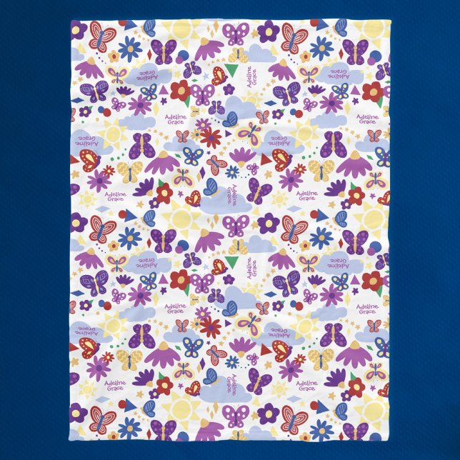 Anpassa Roligten Shapes White för fjäril-fjäril Fleecefilt (Skapare uppladdad)