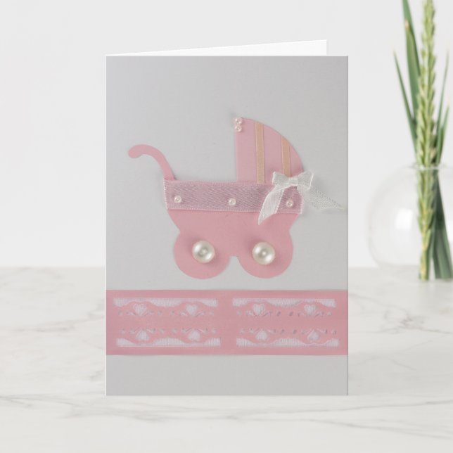 Anpassa Rosa flicka barnvagn med pärlor Kort (Framsida)