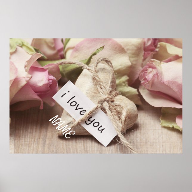 Anpassa Rosa ros med hjärta Poster (Framsidan)