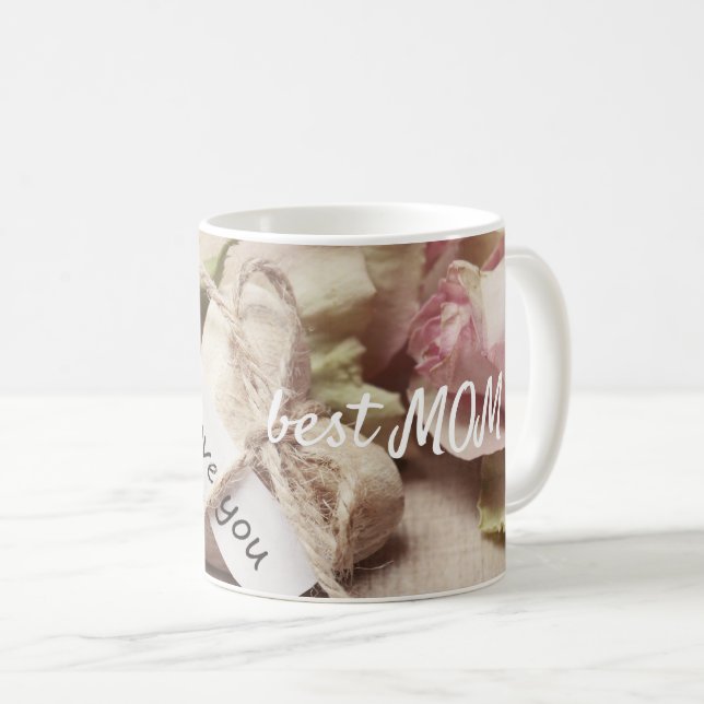 Anpassa Rosa ros med hjärtdesign Kaffemugg (Framsida höger)