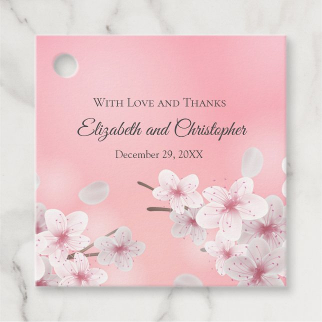 Anpassa Rosa White Blommigt bröllopsmottagning Gåvor Etiketter (Framsida)