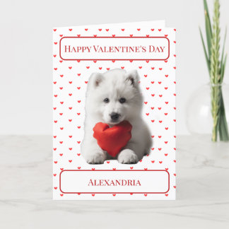 Anpassa Samoyed Puppy Valentine Card Tack Kort