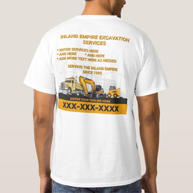 Anpassa Schaktning Generalentreprenör Bygg T Shirt (Baksida)