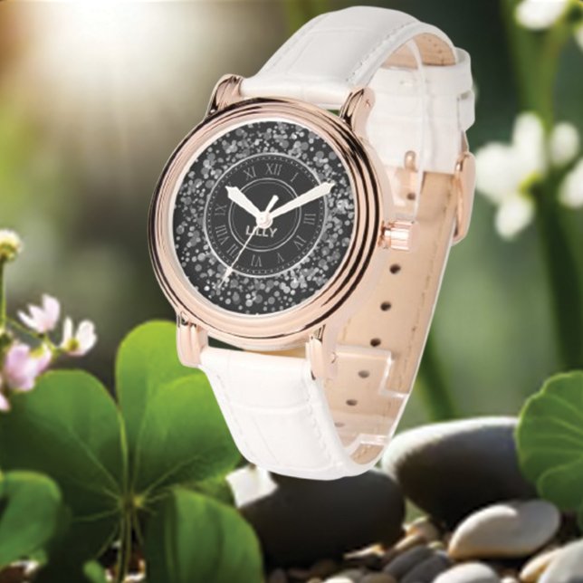Anpassa Silver Brushed Metall Glitter Armbandsur (Skapare uppladdad)