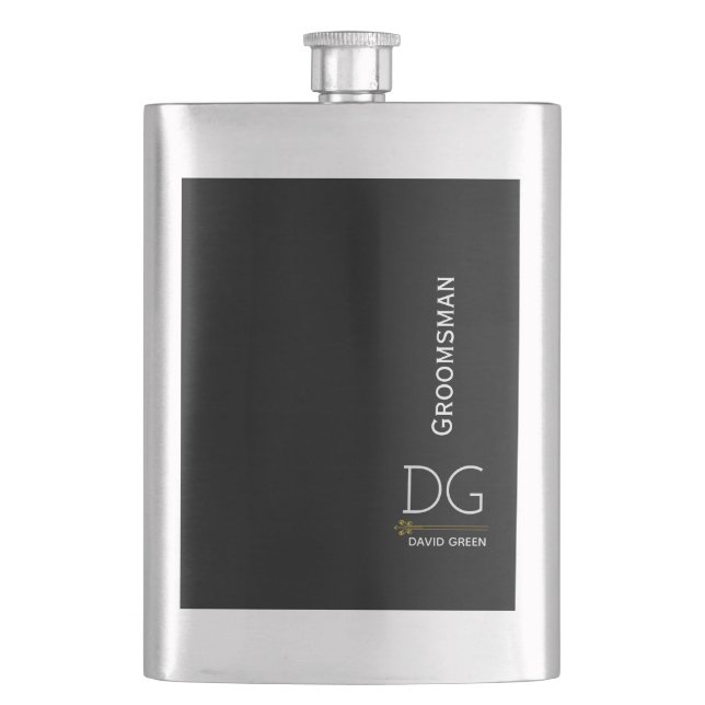 Anpassa Silver och Black Groomsman Fickplunta (Framsidan)