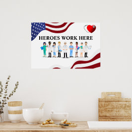 Anpassa sjukhushjältar Arbeta här Ikonpersonal Poster