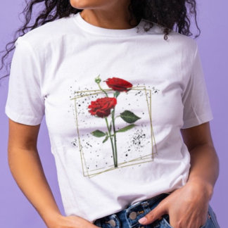Anpassa skjortmonogram för blommigt röd ros t shirt