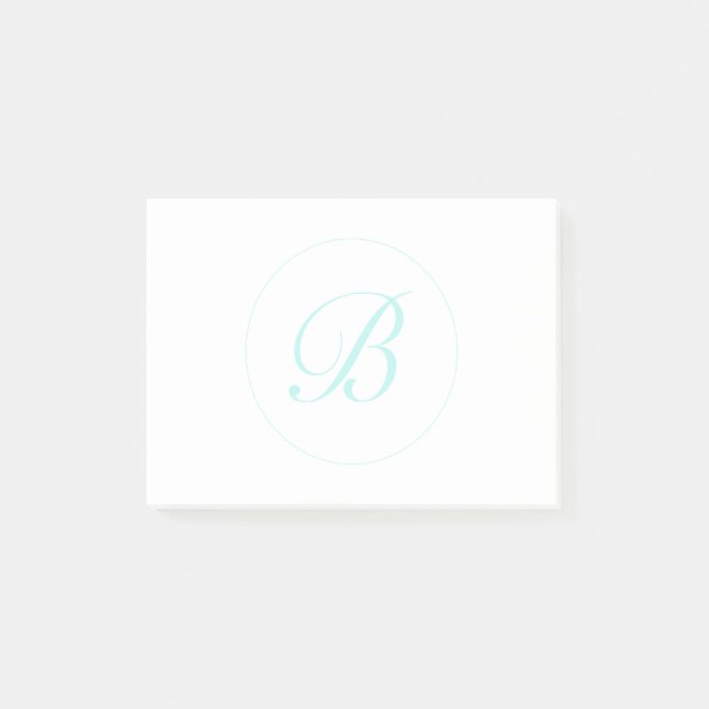 Anpassa skriptmonogram i cirkel, ljus teal post-it block (Framsida)