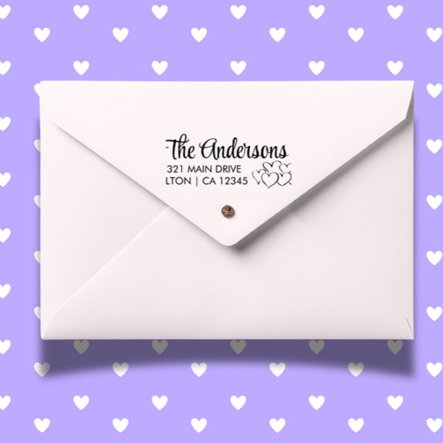 Anpassa skriptReturadressen för familjearearter Självfärgande Stämpel (Add a heartfelt touch to your mail with our personalized Hearts Script return address  )