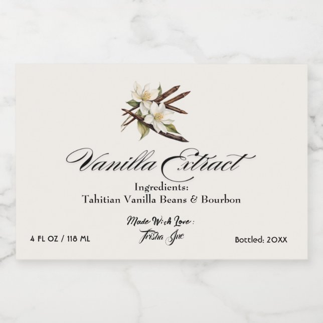 Anpassa Small Business Vanilla Extract Spritflaskor Etikett (Enkel etikett)