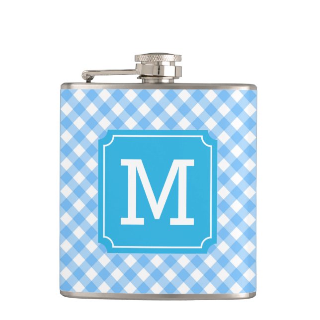 Anpassa Snyggt Baby blue Gingham Monogram Fickplunta (Framsidan)