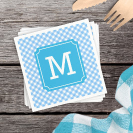 Anpassa Snyggt Baby blue Gingham Monogram Pappersservett