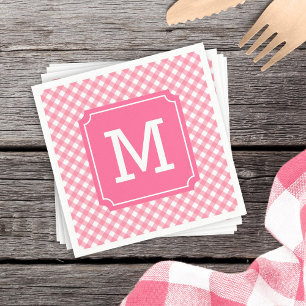Anpassa Snyggt Baby Rosa Gingham Monogram Pappersservett