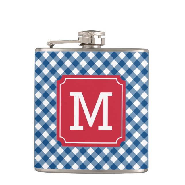 Anpassa Snyggt Blue Gingham Monogram Fickplunta (Framsidan)