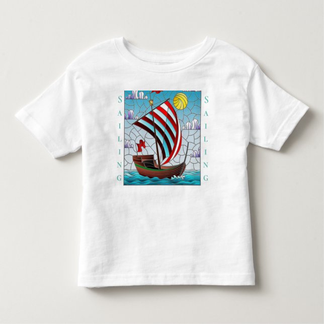 Anpassa Solen kring det blå havets Segelbåt, klart T Shirt (Framsida)