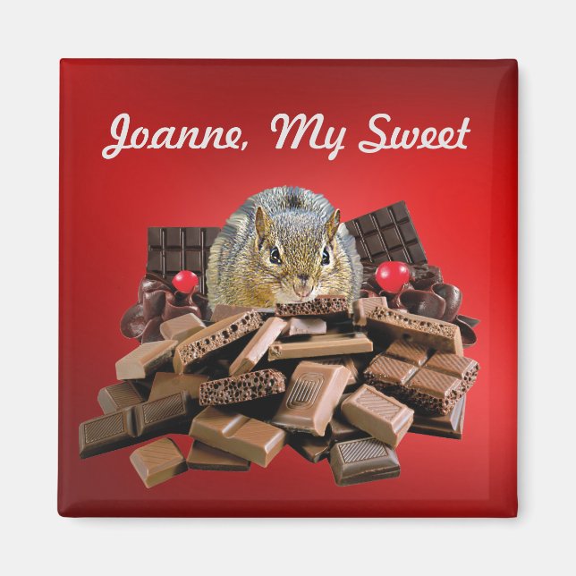 Anpassa sötdags Chocolate Chipmunk Magnet (Framsidan)