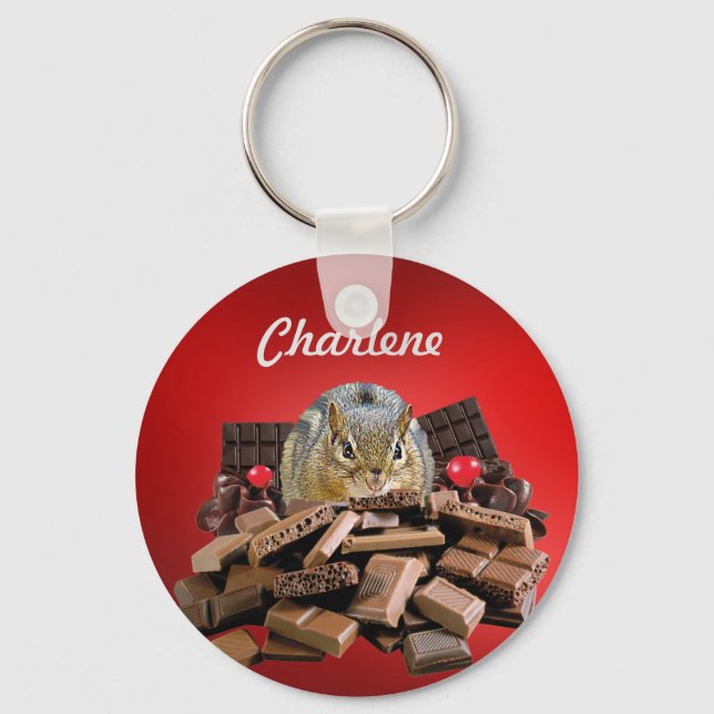 Anpassa sötdags Chocolate Chipmunk Nyckelring (Framsida)