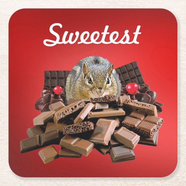 Anpassa sötdags Chocolate Chipmunk Underlägg Papper Kvadrat (Framsidan)