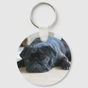 Anpassa sött svart pug Puppy-tillbehör namn Nyckelring