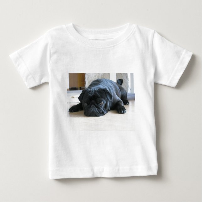 Anpassa sött svart pug Puppy-tillbehör namn Tee Shirt (Framsida)